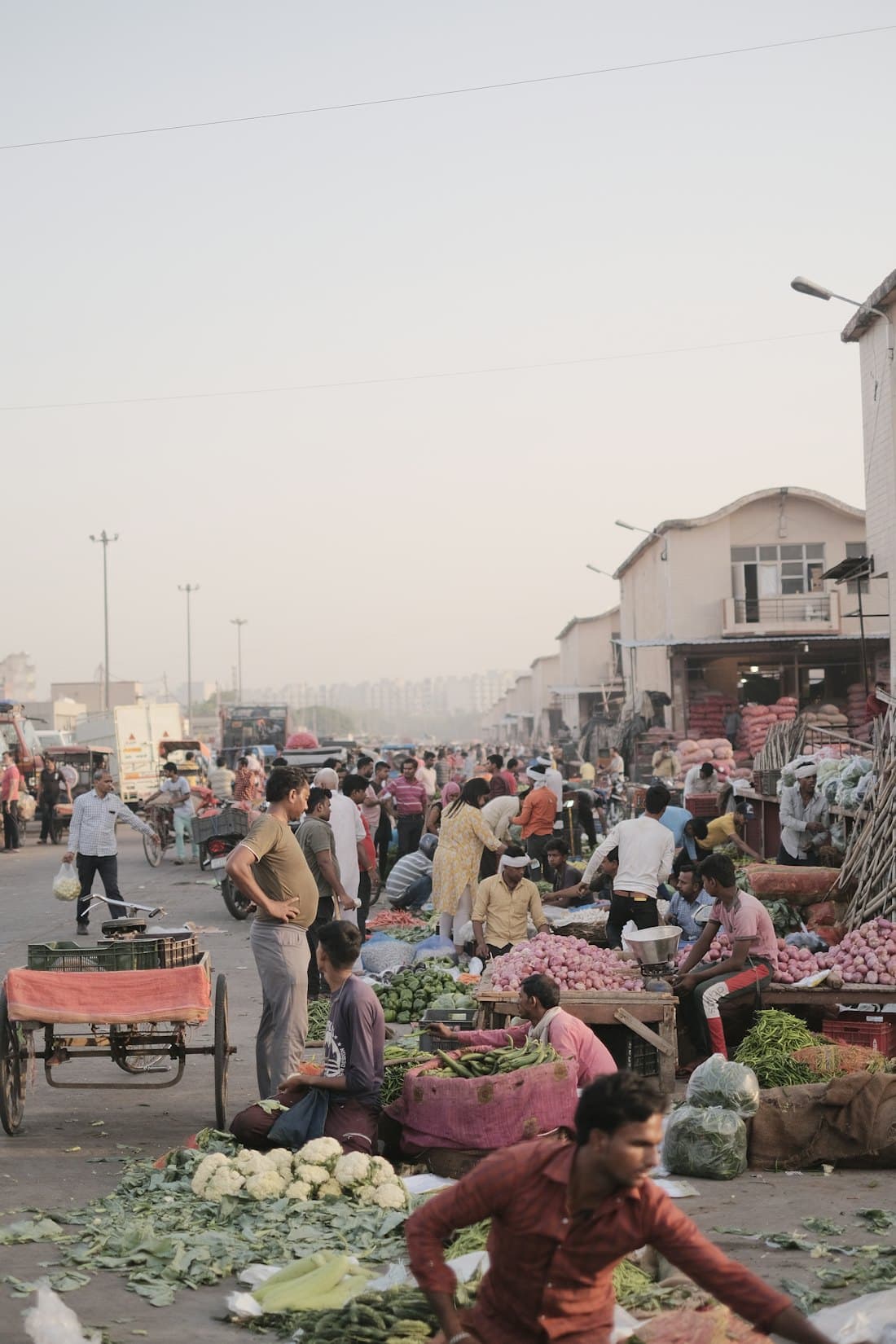 Traders and buyers at a busy wholesale market